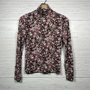Loft womens black floral long sleeve blouse size small casual comfort